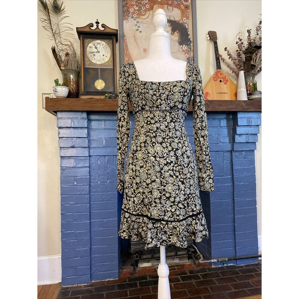 NEW Free People Bohemian long sleeve side zip ruffle bottom Mini Dress sz 0 - Picture 8 of 16